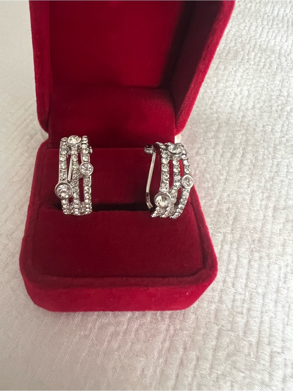 Crystal Hoop Earrings - Silver Tone